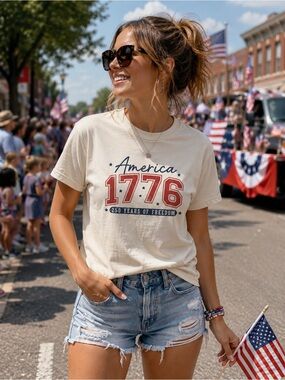 America 1776 250 years of freedom - Short Sleeve Tee - Red & Blue Print